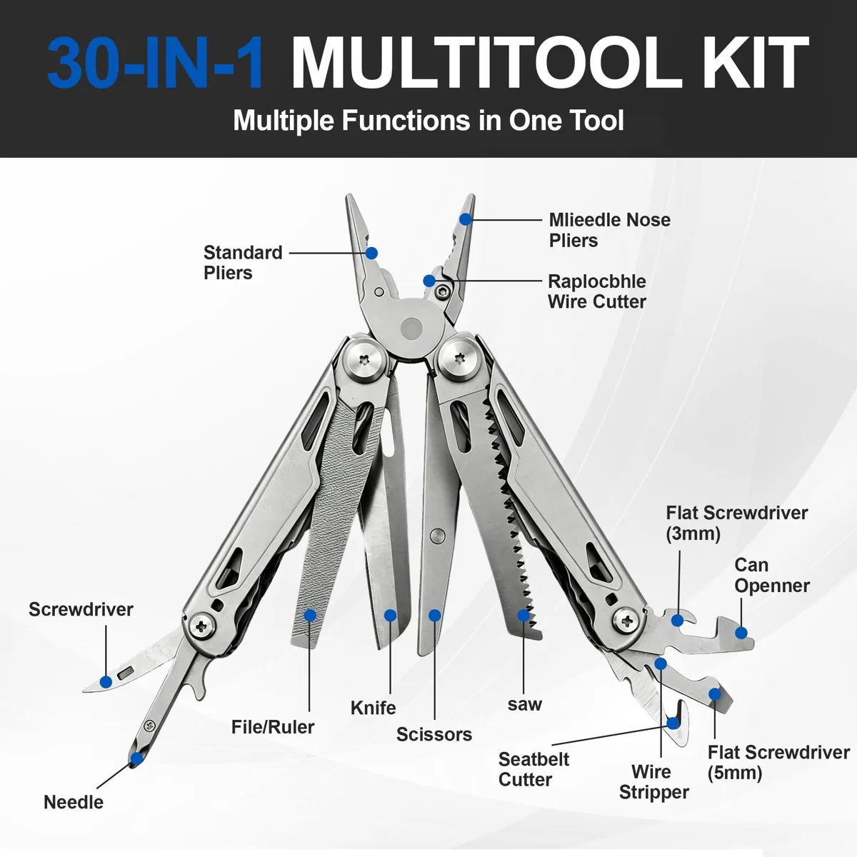 AIDMAPS Multitool Pliers 30-in-1 Stainless Steel Multi Tool with 12-Piece Bit Set and Sheath — product detail 1