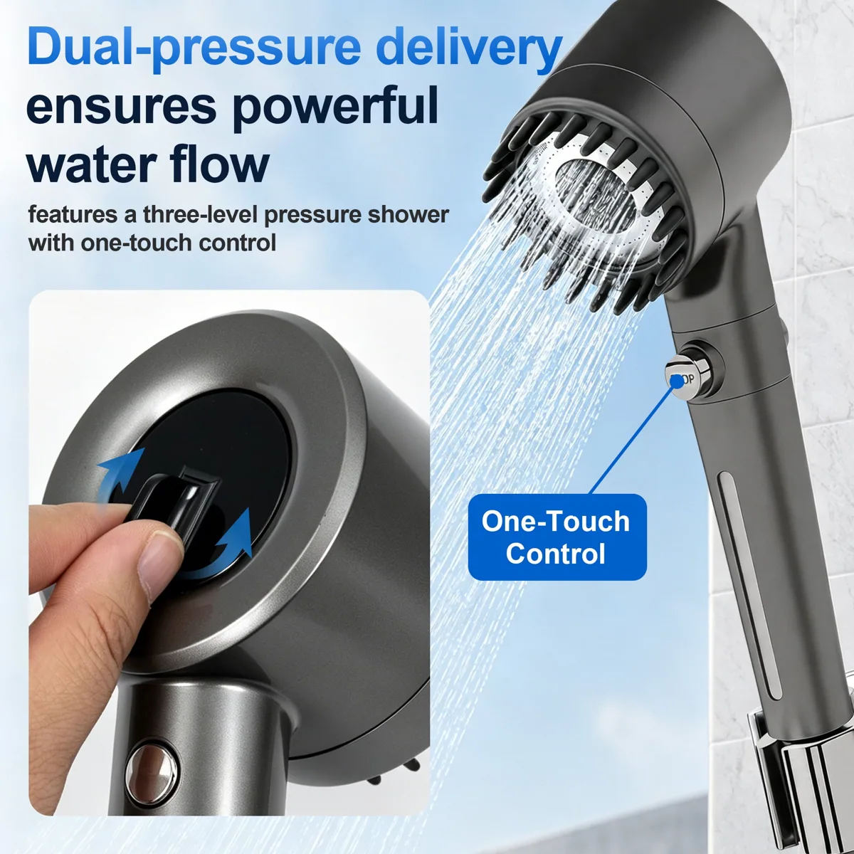 AIDMAPS Filtered Shower Head, High Pressure Handheld Showerhead with 3 Spray Modes, Jet Spray, Pause Button and Scalp Massager — product detail 1