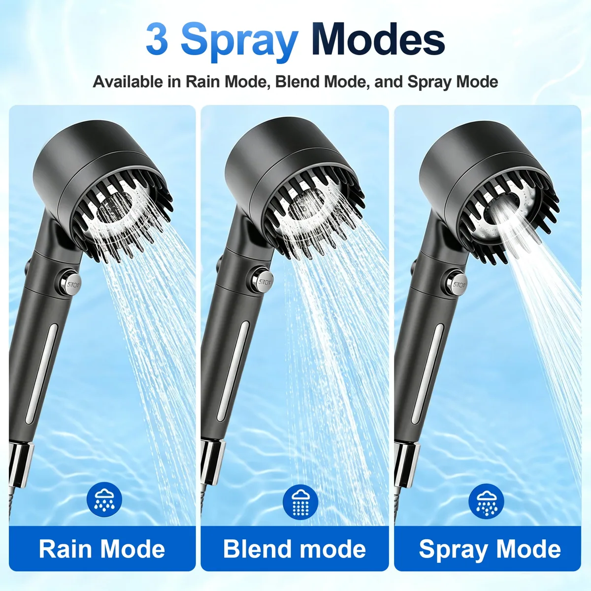 AIDMAPS Filtered Shower Head, High Pressure Handheld Showerhead with 3 Spray Modes, Jet Spray, Pause Button and Scalp Massager — product detail 2