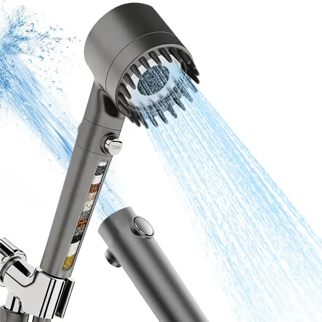 AIDMAPS Filtered Shower Head, High Pressure Handheld Showerhead with 3 Spray Modes, Jet Spray, Pause Button and Scalp Massager