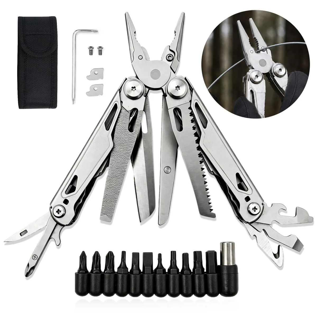 AIDMAPS Multitool Pliers 30-in-1 Stainless Steel Multi Tool with 12-Piece Bit Set and Sheath