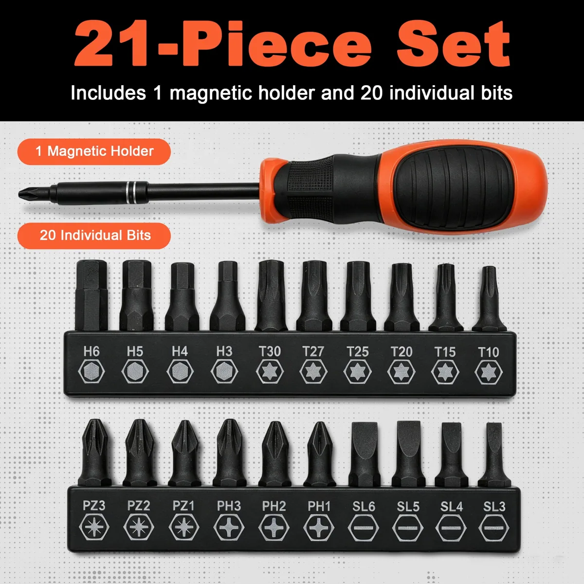 AIDMAPS Screwdriver Bit Set, 21-Piece Star and Hex Bits with Magnetic Holder — product detail 1